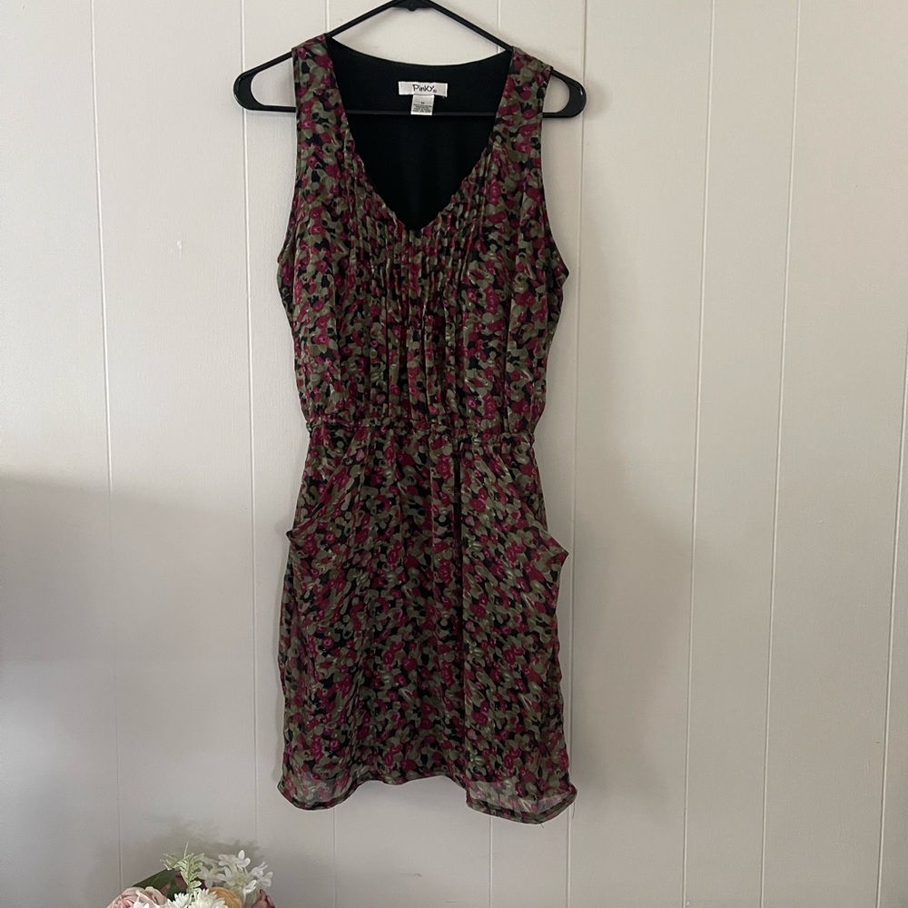 Dark Floral Print Dress WITH POCKETS